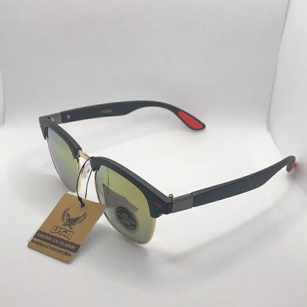 American Classic Retro Black Frame Multi Mirrored Lens Sunglasses